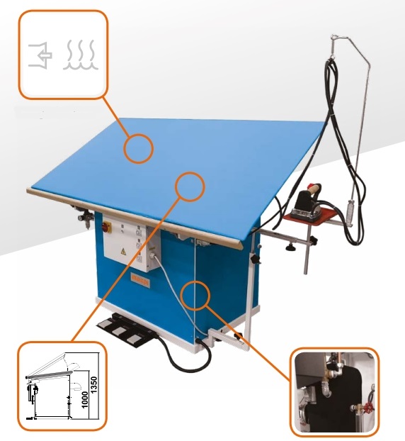 Стол гладильный профессиональный вакуумный с функцией пропаривания для трикотажных изделий MACPI 174.42 Столы гладильные